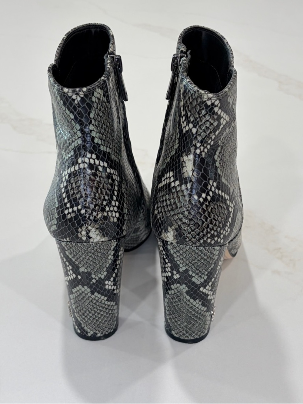 Sam Edelman Snake-Print Pointed Ankle Boots - Black/Green - Picture 4 of 8